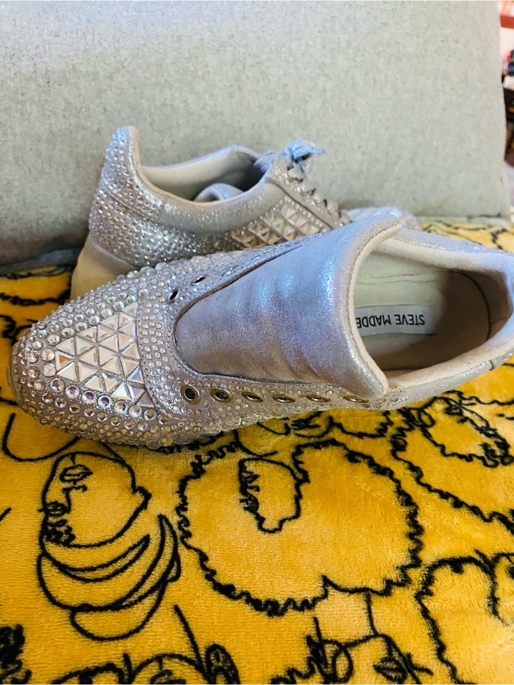Steve Madden Silver Crystal-Embellished Slip-Ons